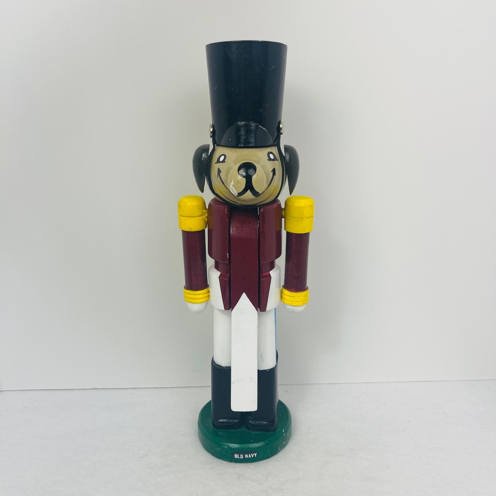 Old Navy Wooden Dog Nutcracker Soldier Holiday Christmas Decor Burgundy 12 Inch